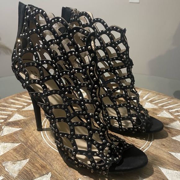 Zigi Soho Duran black rhinestone caged heels size 8.5 woman shoe - Picture 3 of 10